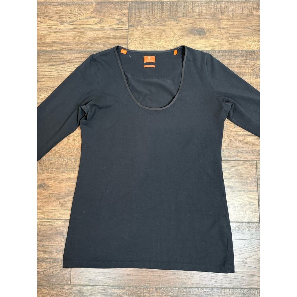 Left Coast Tee Shirt Top Trim Fitted Black Prima Cotton Women’s Sz 5 Scoop Neck - Picture 2 of 7